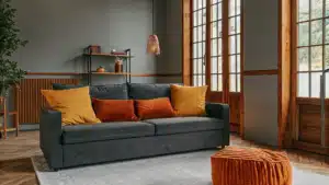 grey and yellow living room